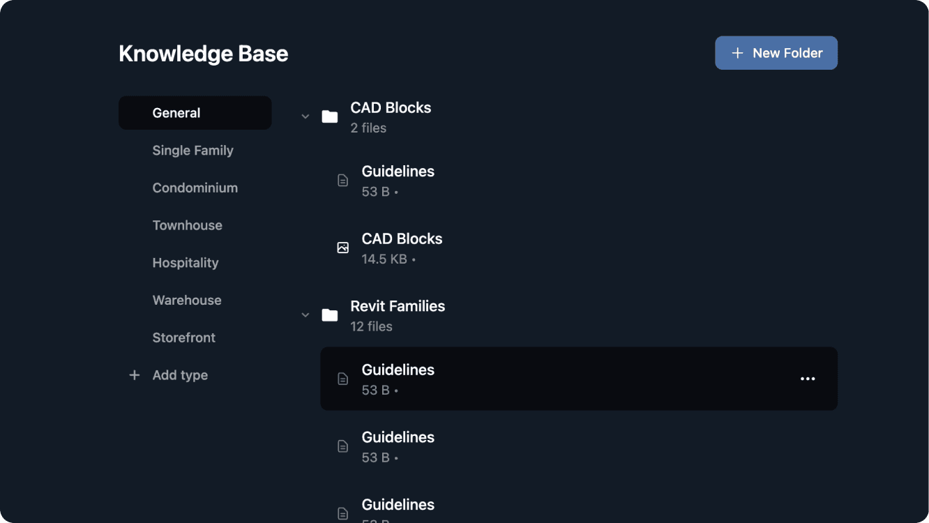Knowledge Base general upload screen