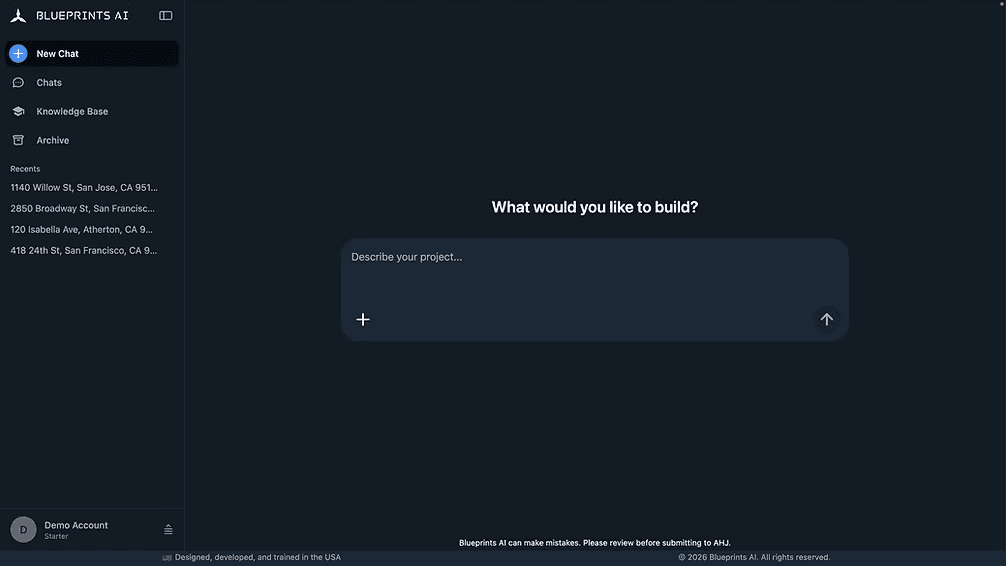 Blueprints AI project chat screen