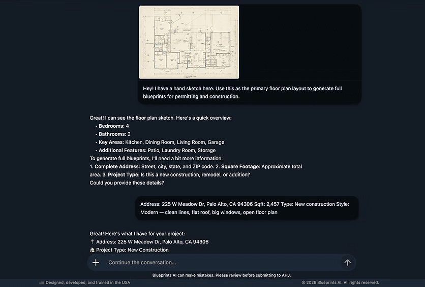 Blueprints AI prompt template screen