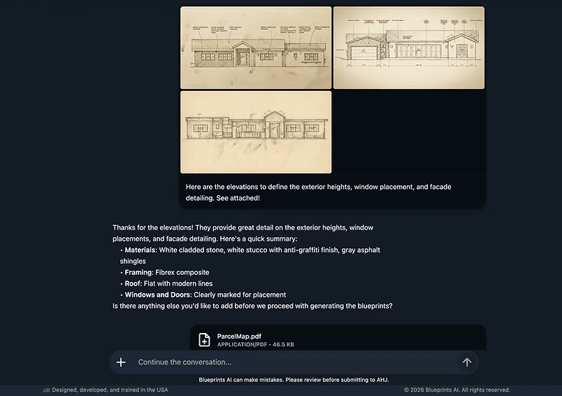Blueprints AI file upload screen