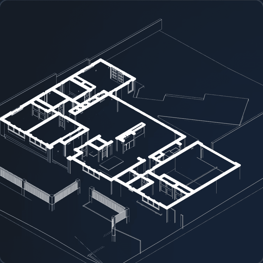 3D section cut of a single-story home generated by Blueprints AI from an architectural design